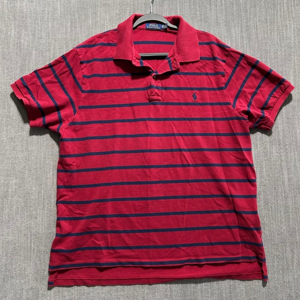 Polo Ralph Lauren Polo Shirt Mens 1XB Red Navy Blue Striped Pique Pony Logo
